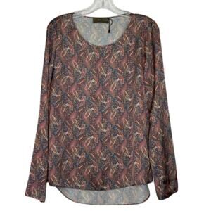 Diana Gallesi satin paisley colorful long sleeve blouse size 8